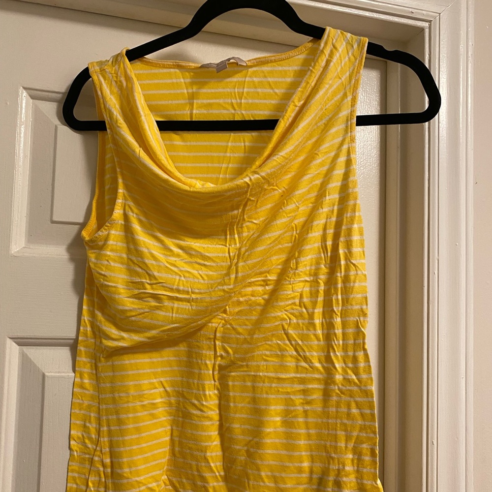 Sleeveless, cow neck, yellow blouse with white stripes